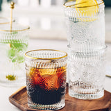 Gold Rimmed Embossed Floral Drinking Glass Set- 6 Pcs