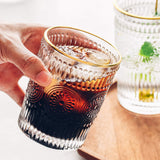 Gold Rimmed Embossed Floral Drinking Glass Set- 6 Pcs