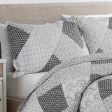 3-Pcs Tom Glamour Home Satin Grey Patchwork Bedspread Set