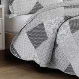 3-Pcs Tom Glamour Home Satin Grey Patchwork Bedspread Set