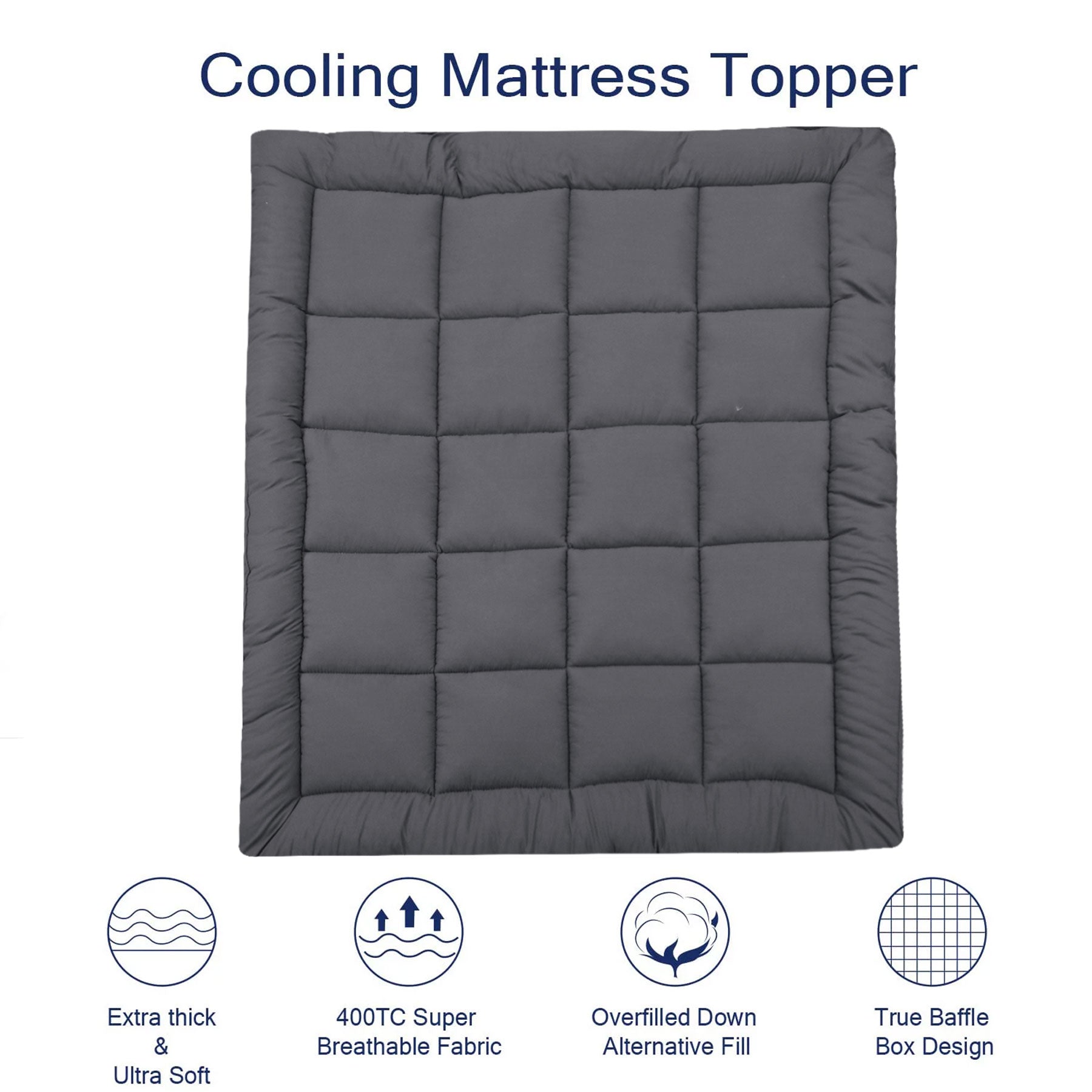 Square Quilted Mattress Topper Grey