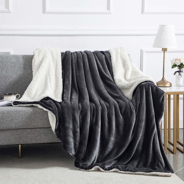 Ultra Soft Sherpa Throw Blanket - Grey
