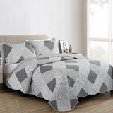 3-Pcs Tom Glamour Home Satin Grey Patchwork Bedspread Set