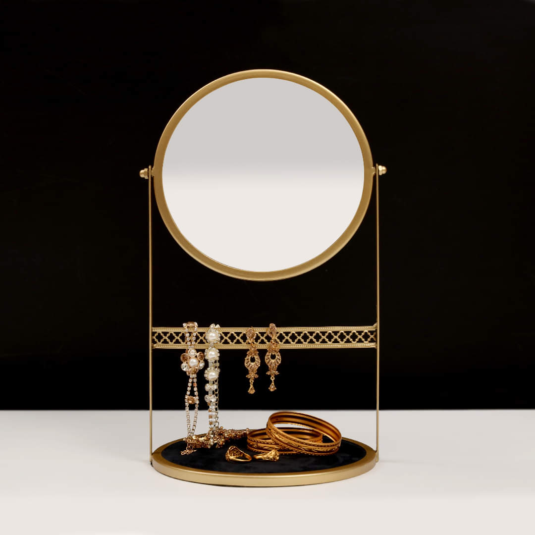 Luxury Ultra-Modern Jewelry Stand & Round Mirror