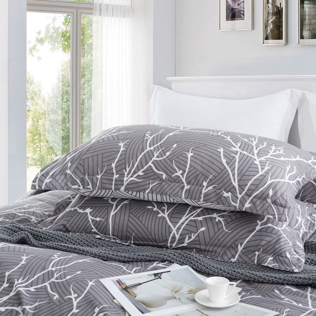 Grey Boughs Design Microfiber Duvet Cover Set