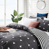 Microfiber Duvet Cover with Pillow Cases Grey Triangle Design