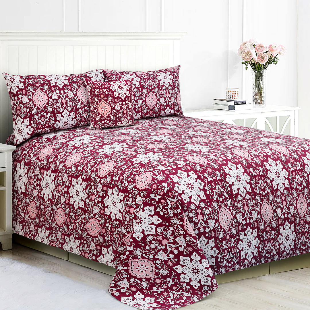 Garnet Floral 3-Pcs Pure Cotton Bedsheet Set