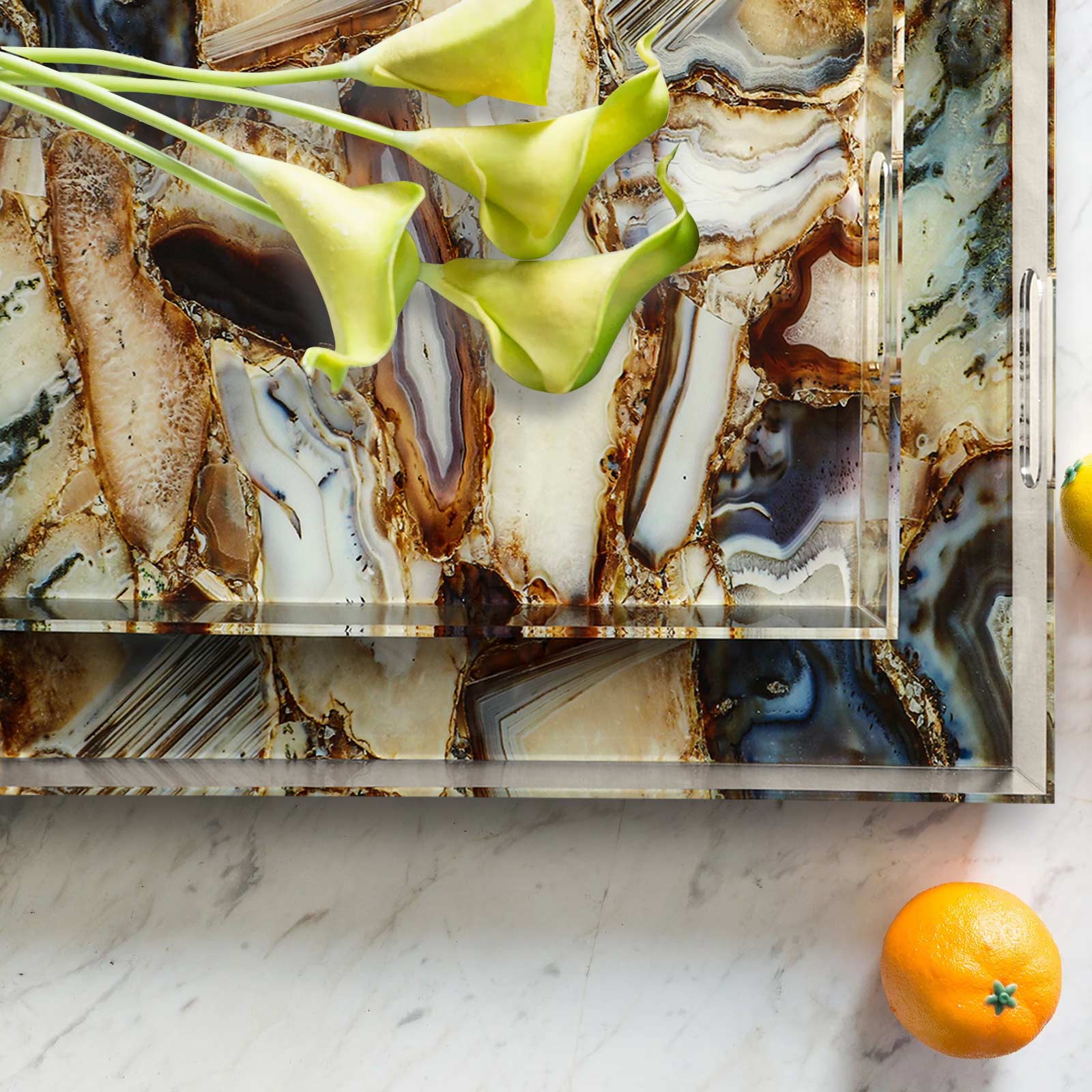 Pair of Marble Pattern Modern Acrylic Serving Tray