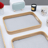 Antique Wooden Rattan Pattern Serving Tray Set