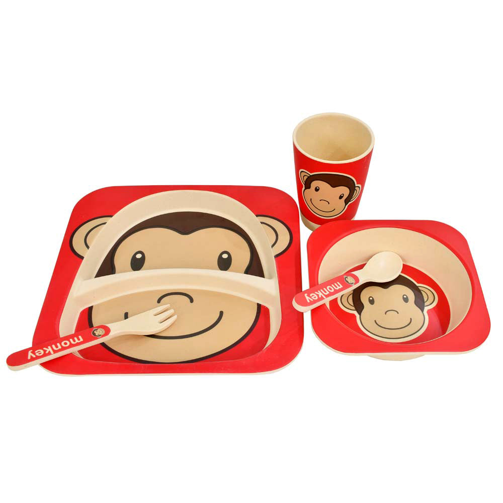 Bamboo Fiber Monkey Design Kids Dinnerware Set- 5 Pcs