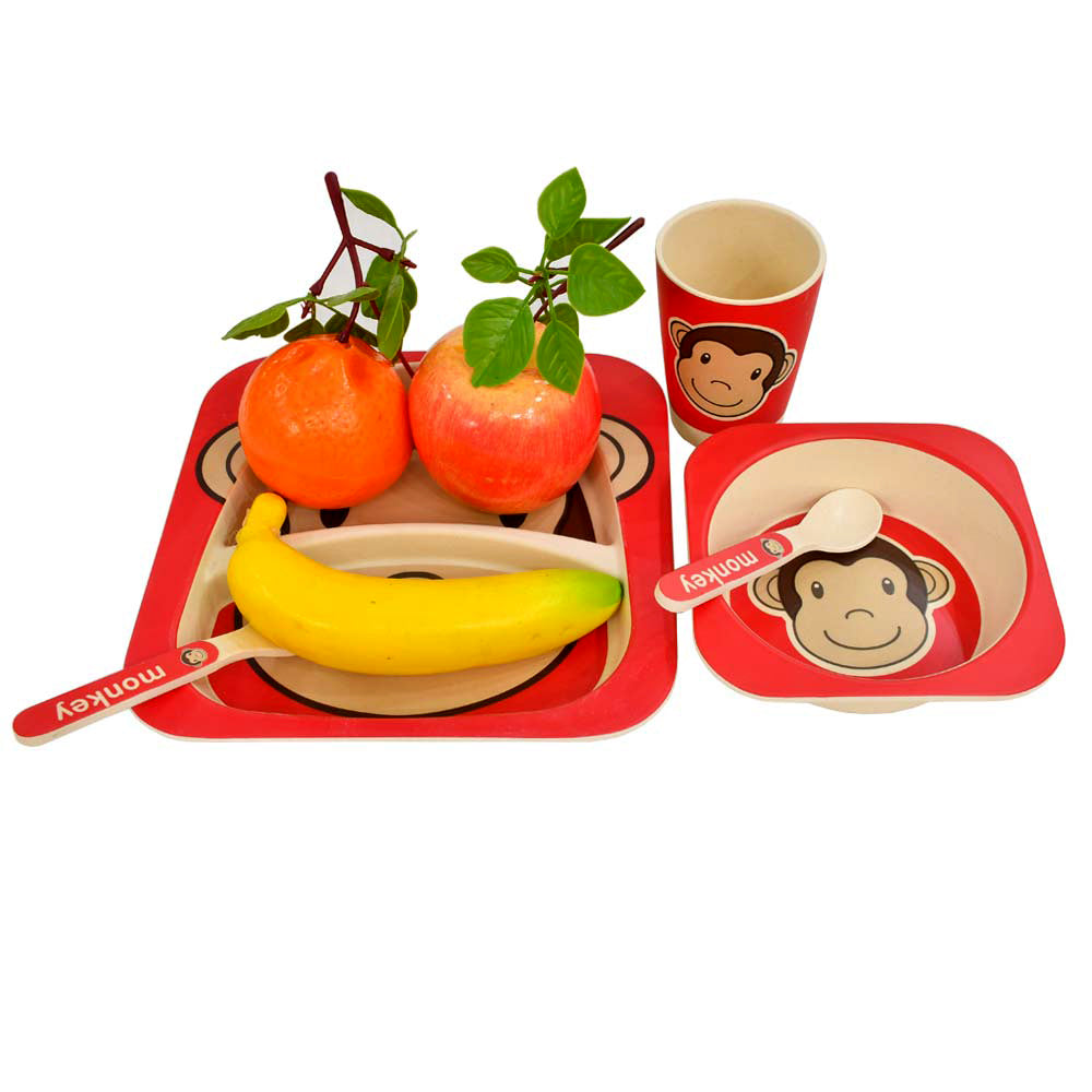 Bamboo Fiber Monkey Design Kids Dinnerware Set- 5 Pcs