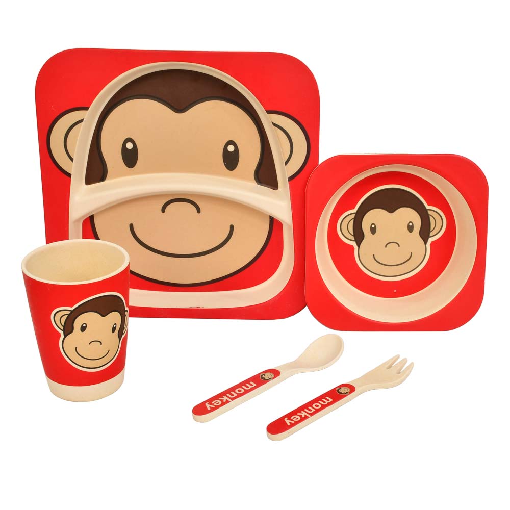 Bamboo Fiber Monkey Design Kids Dinnerware Set- 5 Pcs