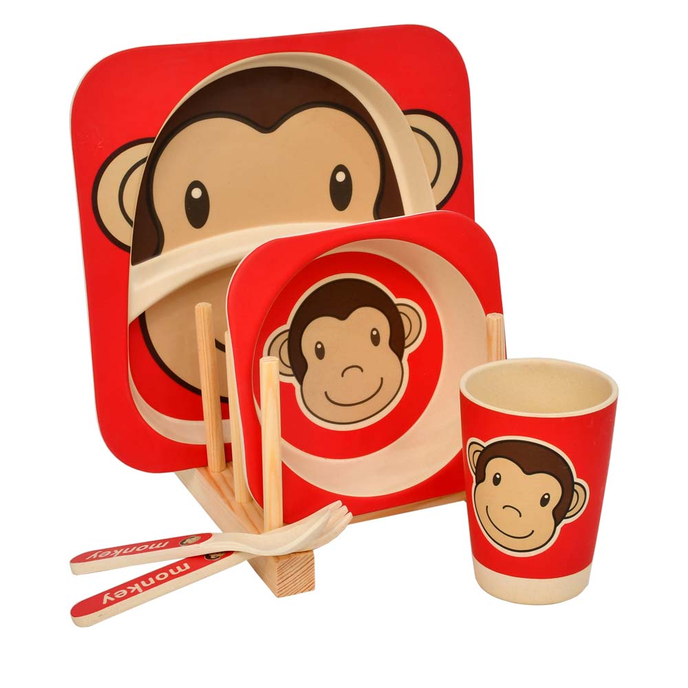 Bamboo Fiber Monkey Design Kids Dinnerware Set- 5 Pcs