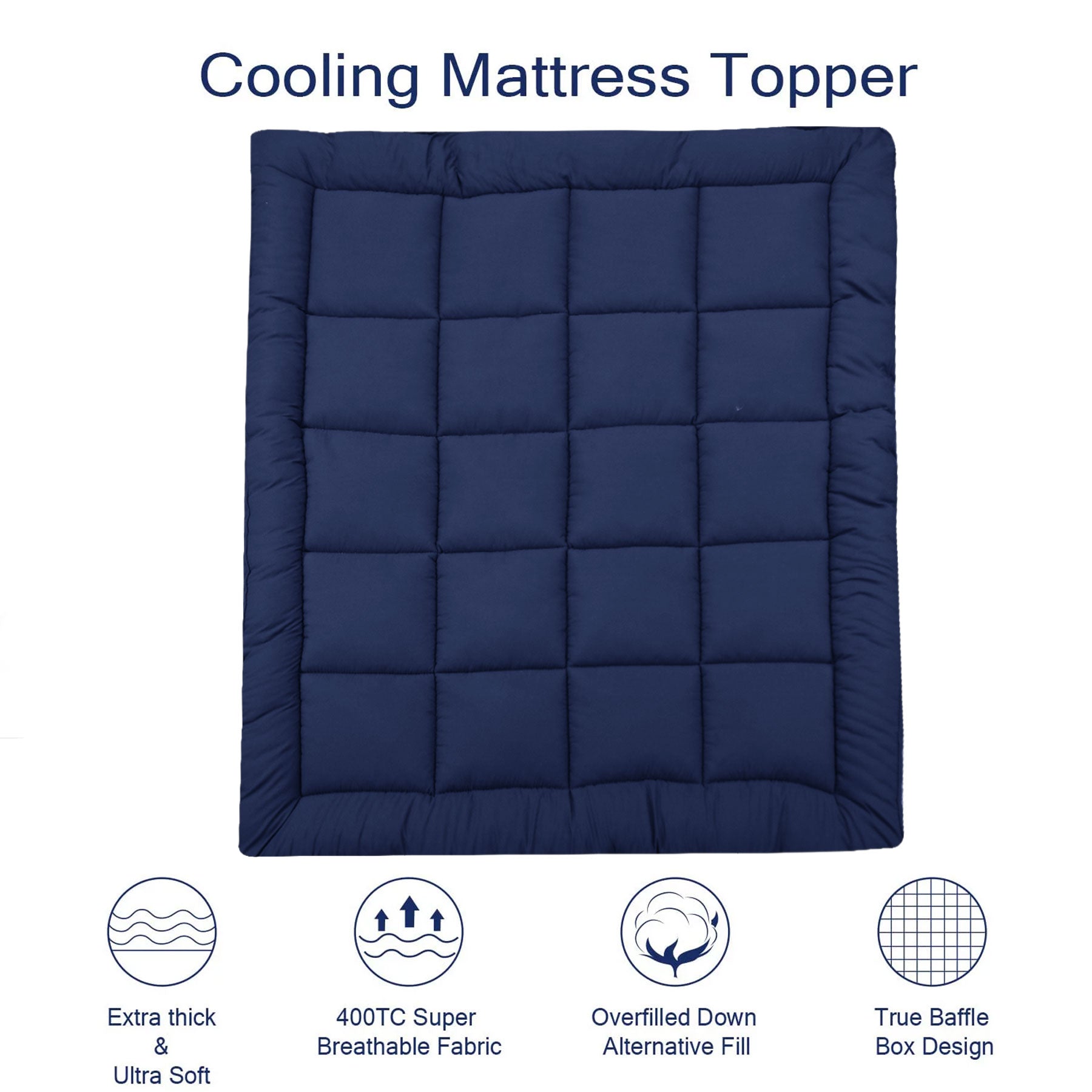Square Quilted Mattress Topper Navy