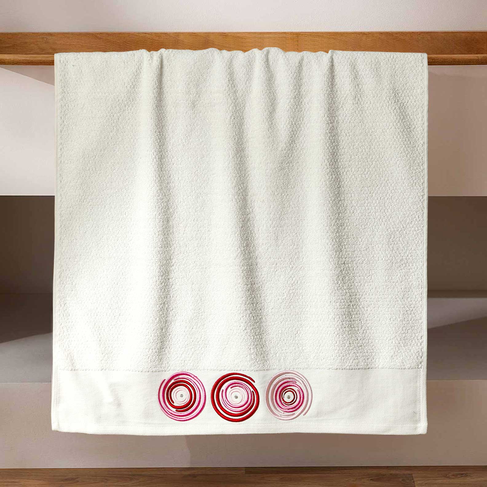 Pink Circles 3d Satin Embroidered Towel