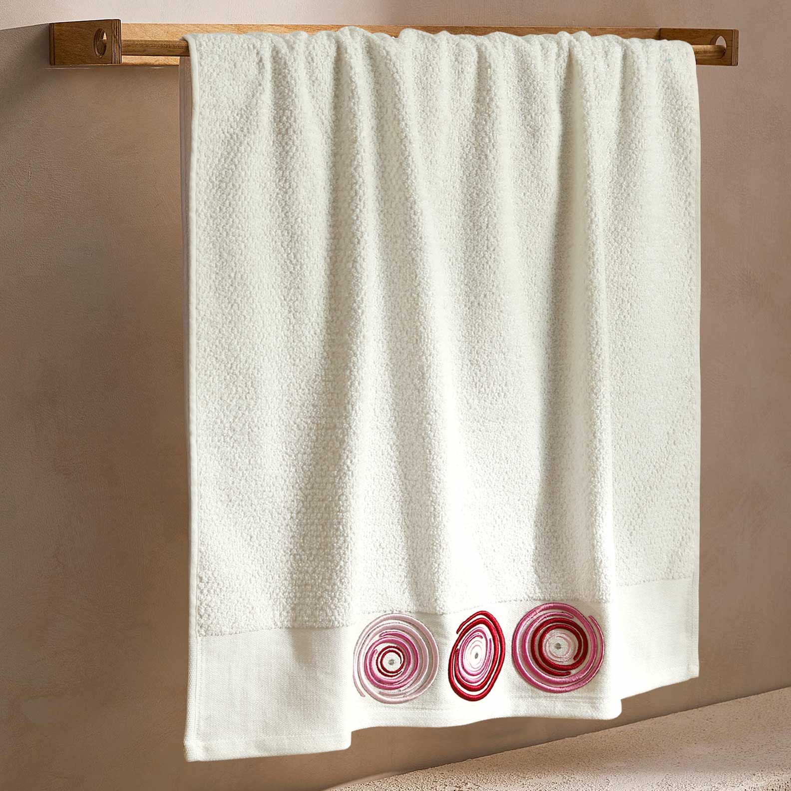 Pink Circles 3d Satin Embroidered Towel