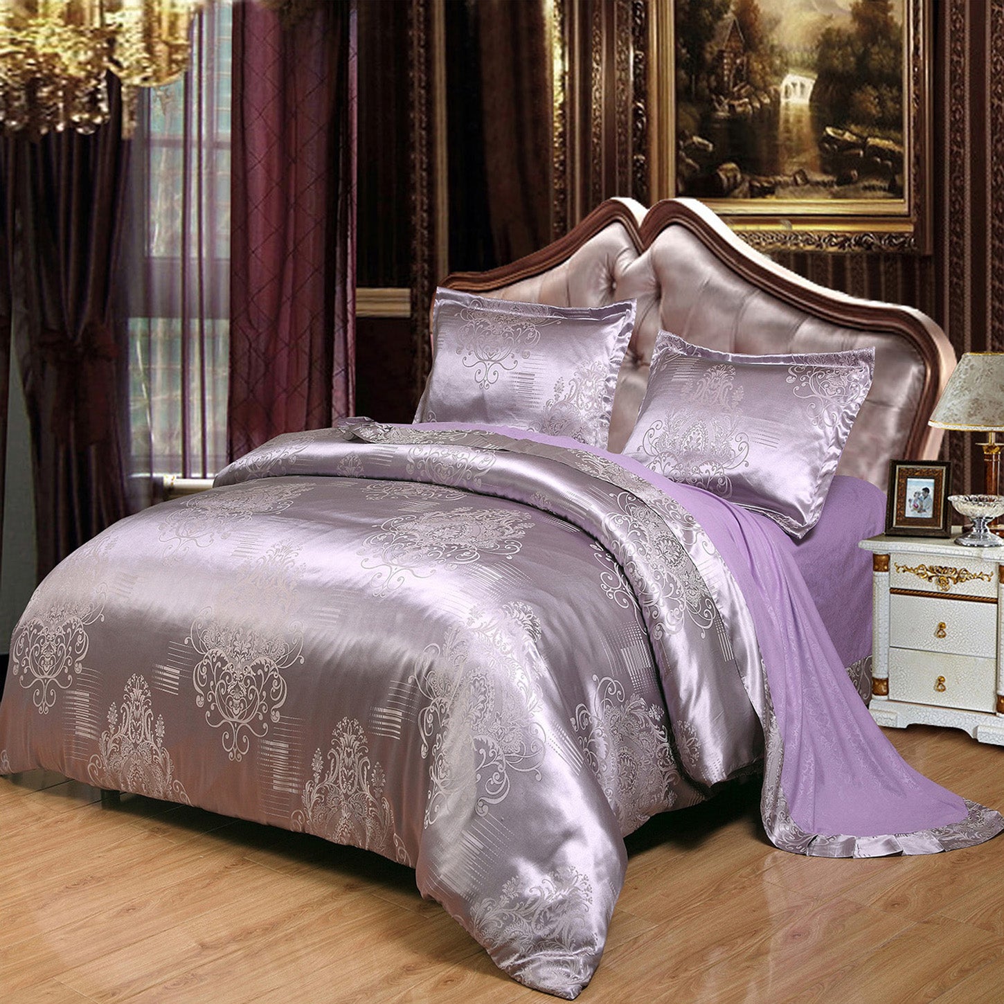 Tom Glamour Home Satin jacquard Bedding Set 4 Pcs-Purple (4527702868077)