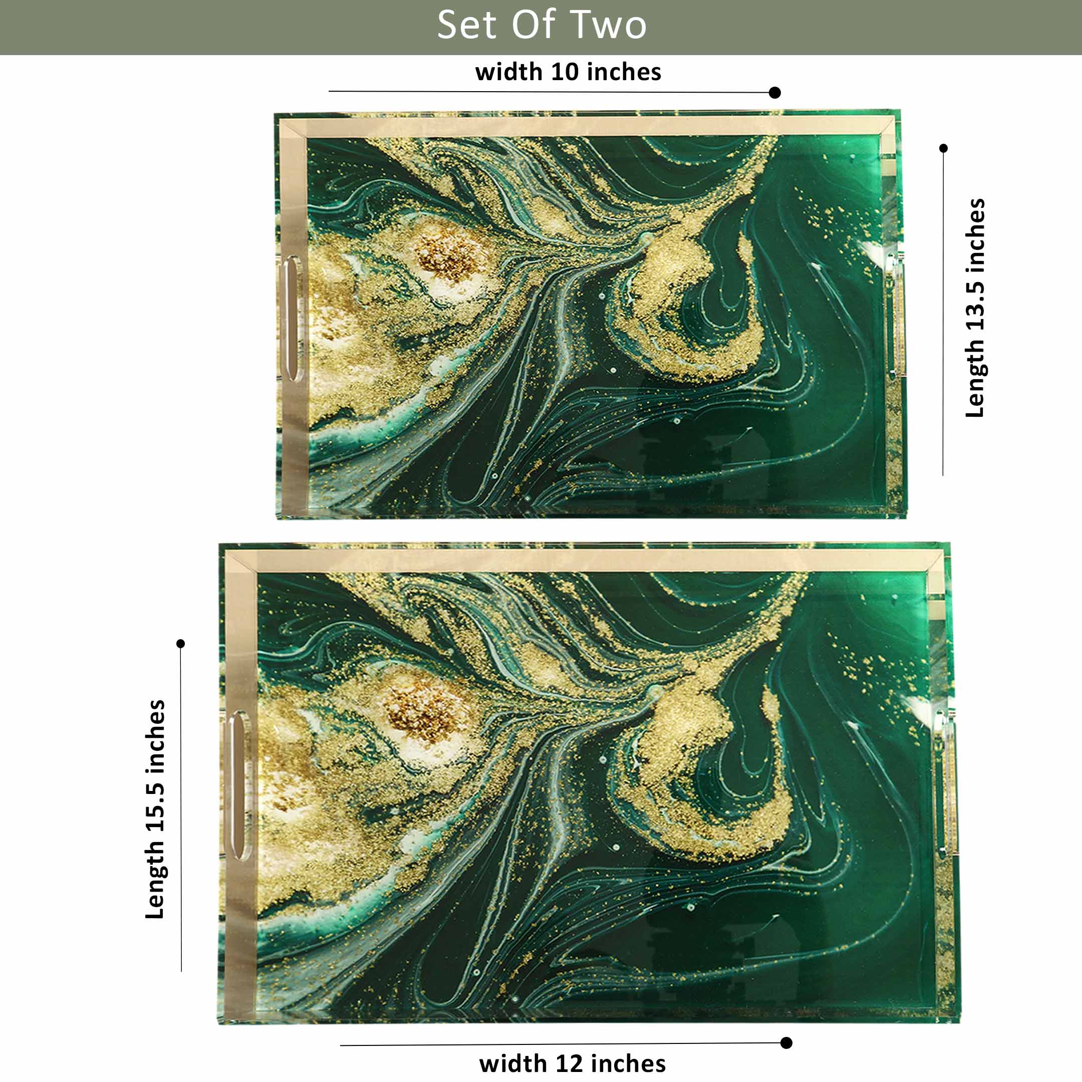 Pair of Arctic Sea Green Marble Pattern Acrylic Serving Tray