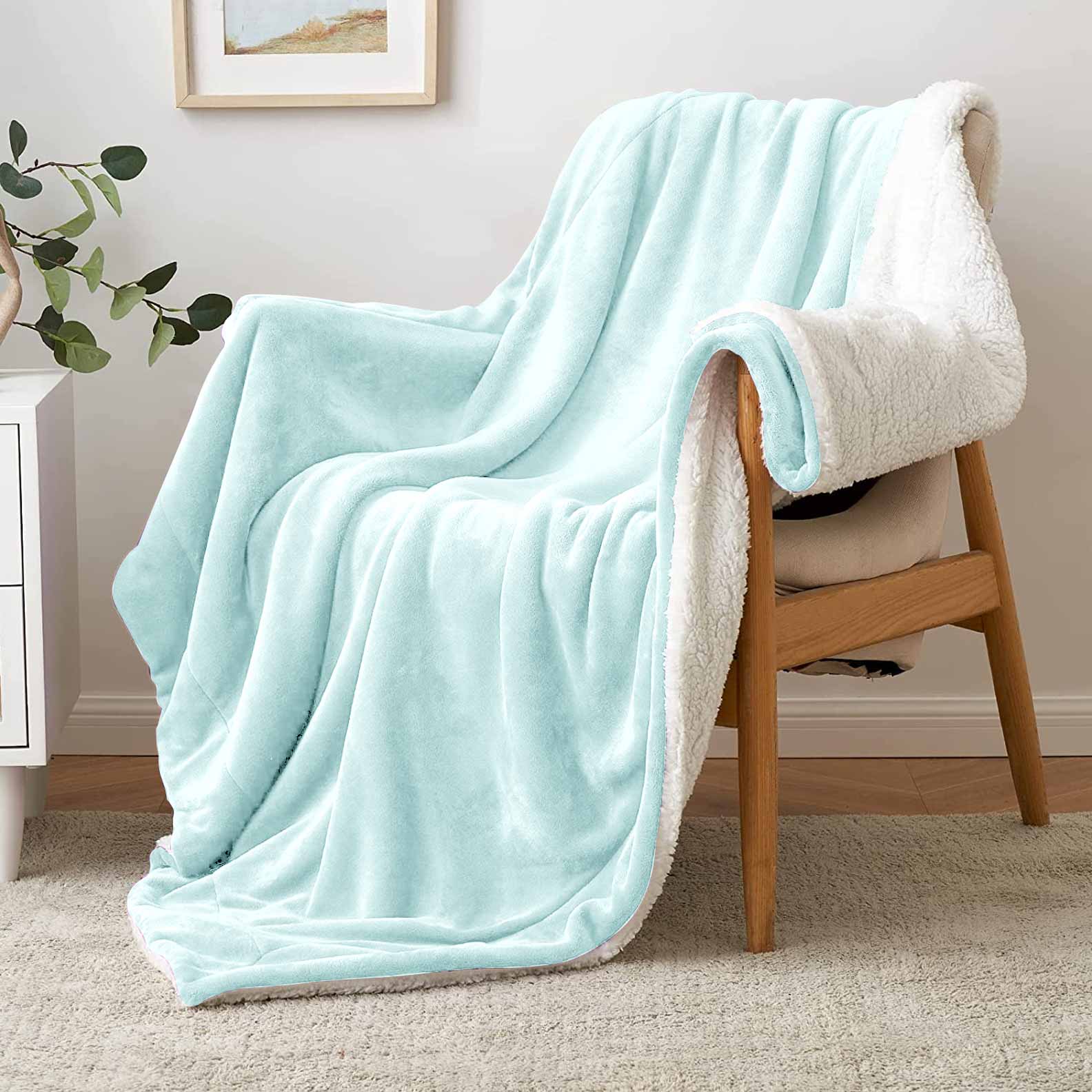Ultra Soft Sherpa Throw Blanket - Sky