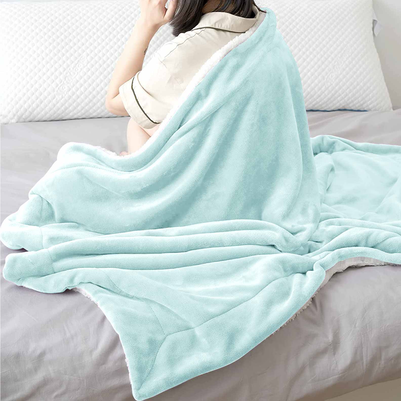 Ultra Soft Sherpa Throw Blanket - Sky