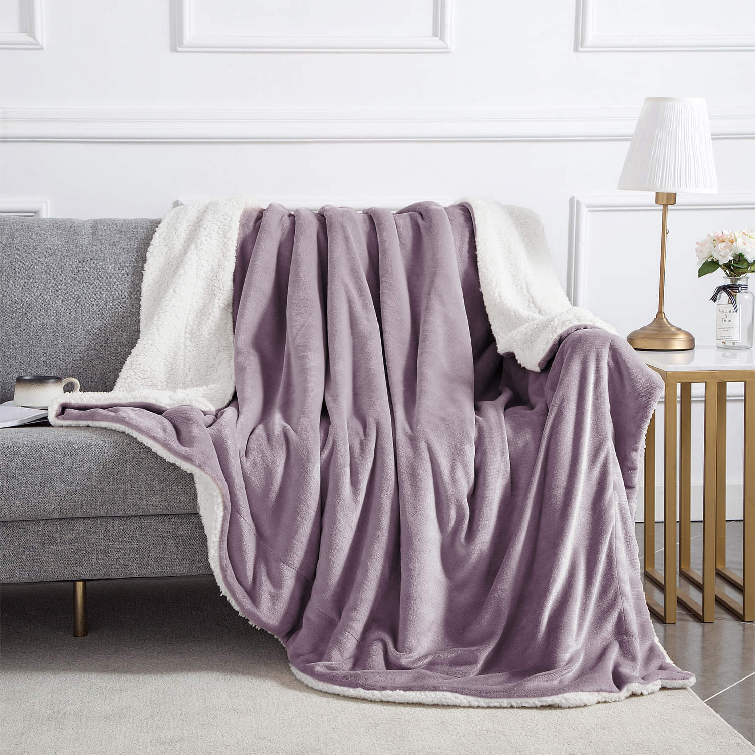 Ultra Soft Sherpa Throw Blanket - Lavender