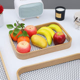 Antique Wooden Rattan Pattern Serving Tray Set