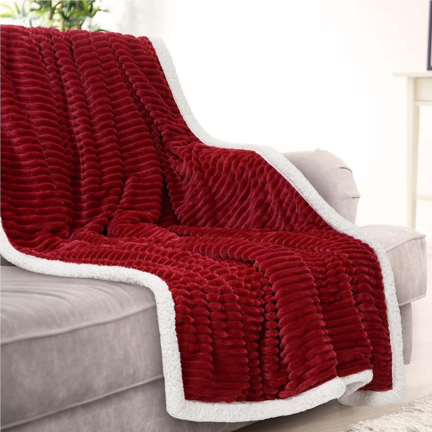 Ribbed Stripe Ultra Soft Sherpa Throw Blanket