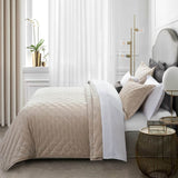 Crushed Velvet Beige Bedding Bedspread Set