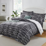 4-Pcs Black Equilateral Triangle Design Microfiber Duvet Cover Set