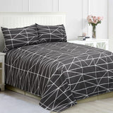4-Pcs Black Equilateral Triangle Design Microfiber Duvet Cover Set