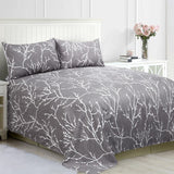 4-Pcs Grey Boughs Design Microfiber Duvet Cover Set