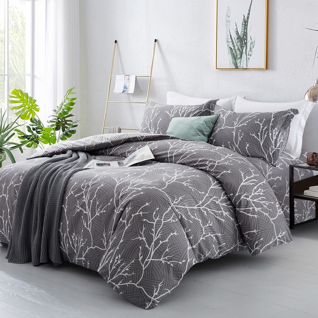 Grey Boughs Design Microfiber Duvet Cover Set