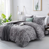 4-Pcs Grey Boughs Design Microfiber Duvet Cover Set