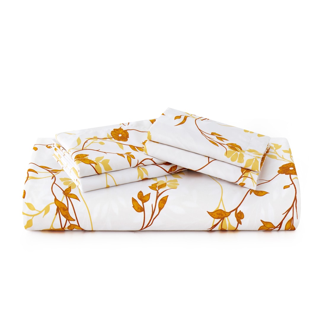 Microfiber Duvet Cover with Pillow Cases Ocher Floral Design