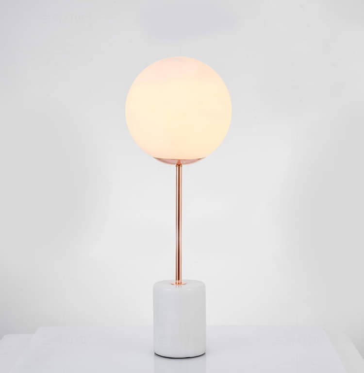 White Glass Globe Table Lamp with Marble Base