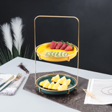 Nordic Style Yellow & Green 2 Tier Round Marble Serving Tray