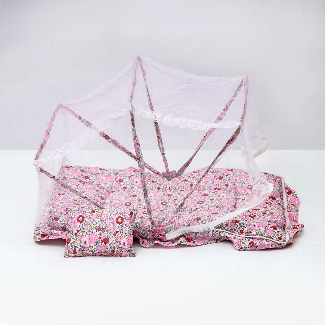 Floral Baby Bedding Mattress Set with Mosquito Net