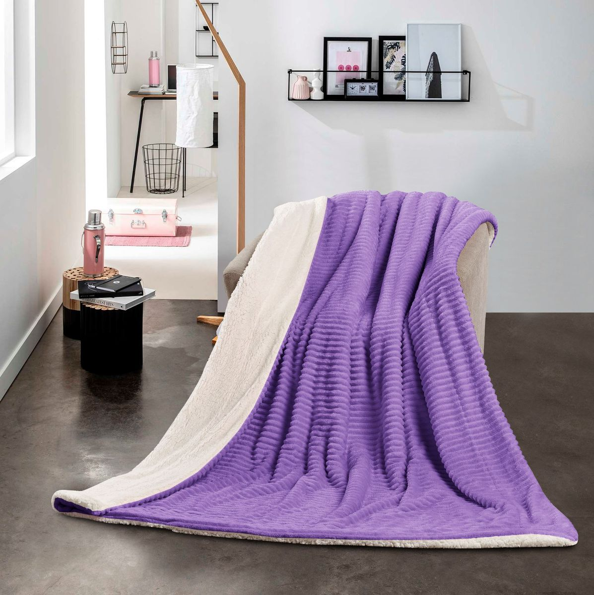 Ribbed sherpa throw shop