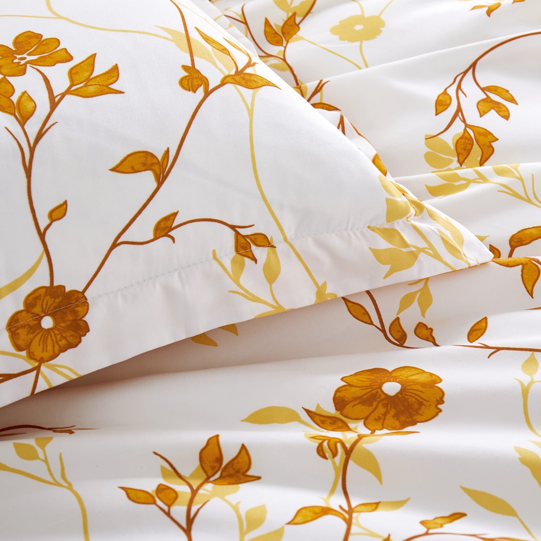 Microfiber Duvet Cover with Pillow Cases Ocher Floral Design