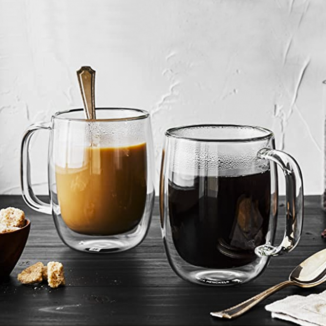 Classic Oval Shape Double Wall Glass Coffee Mug