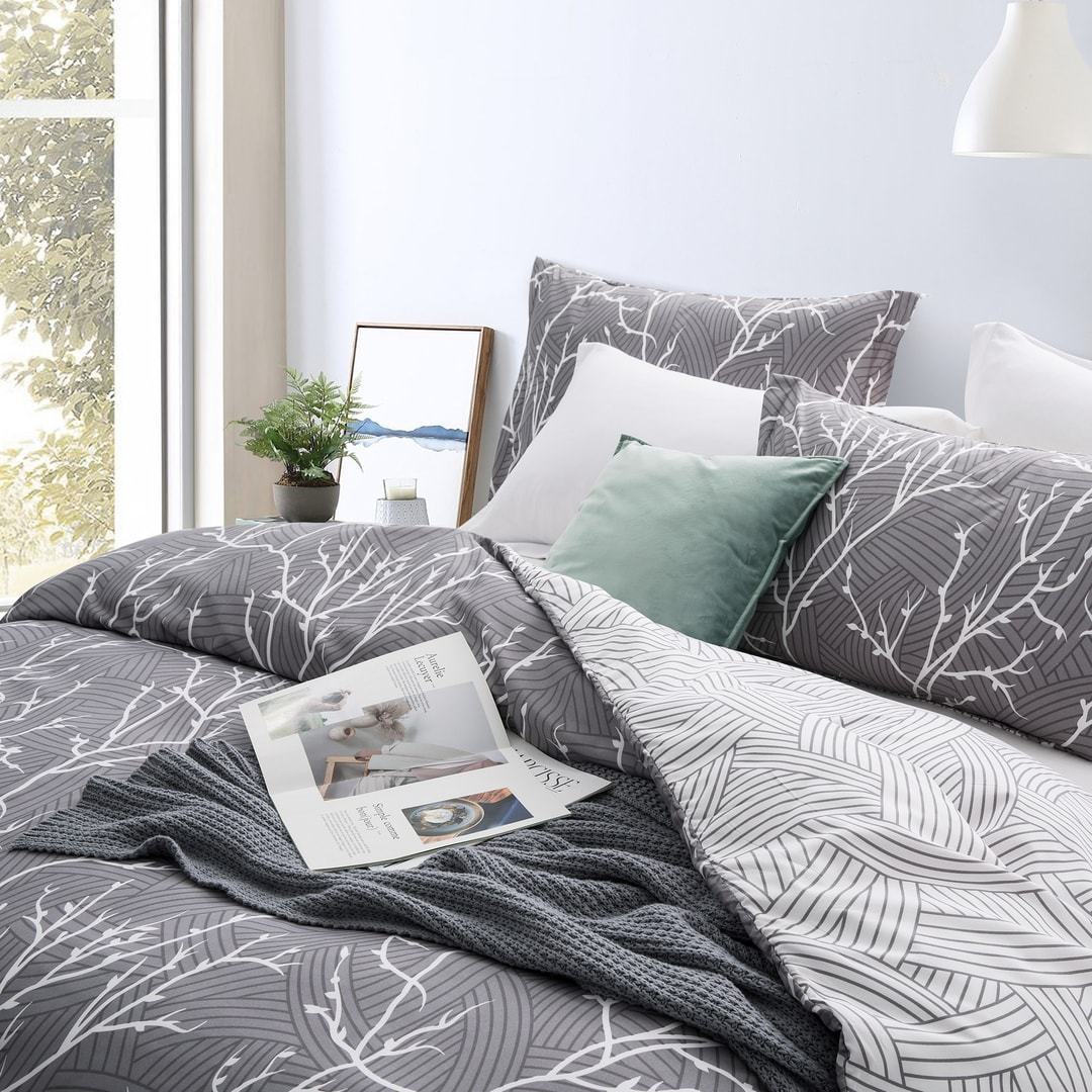 Grey Boughs Design Microfiber Duvet Cover Set