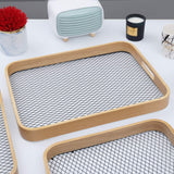 Antique Wooden Rattan Pattern Serving Tray Set