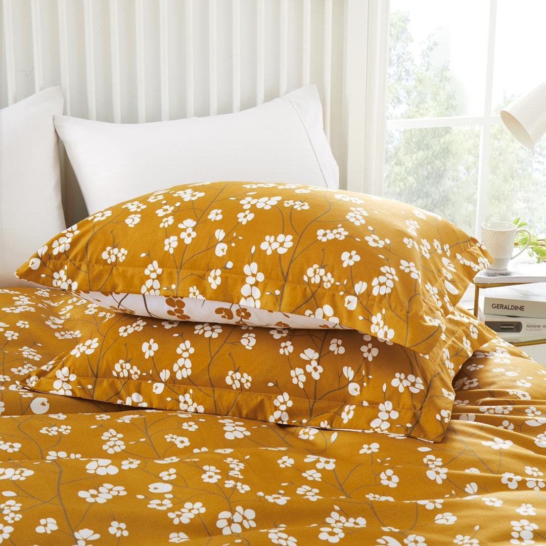 Ochre Florets Microfiber Duvet Cover Set