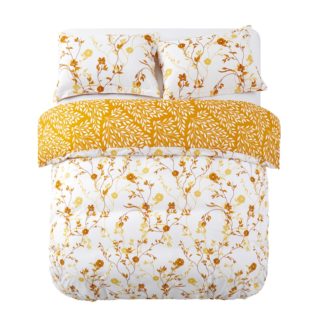 Microfiber Duvet Cover with Pillow Cases Ocher Floral Design