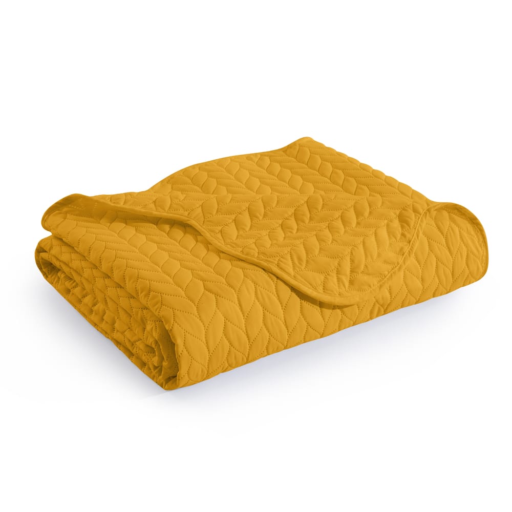 Embossed Fabric Quilted Bedspread Set 3 Pcs Ochre