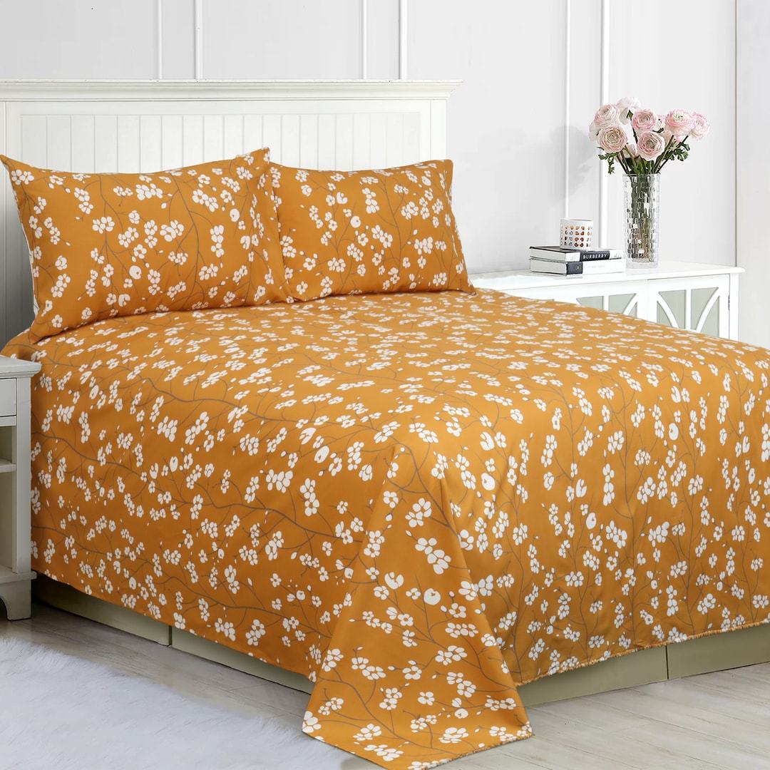 Ochre Florets Microfiber Duvet Cover Set