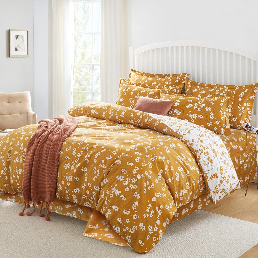 Ochre Florets Microfiber Duvet Cover Set